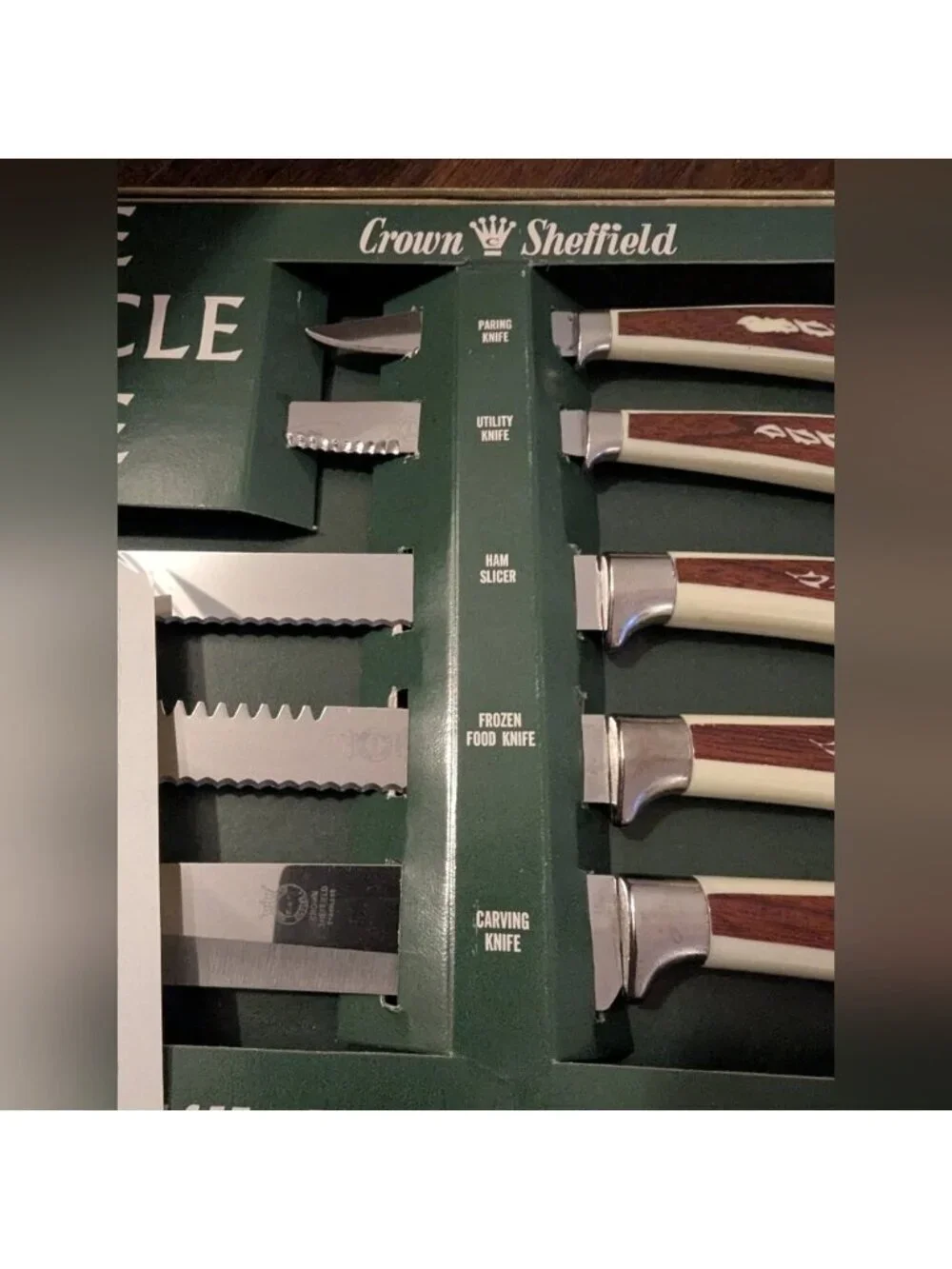 Vintage Crown Sheffield Woodlyn Miracle Edge Knife Set NIB